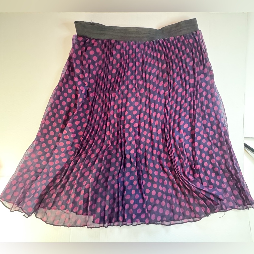 She’s Cool Pleated Polka Dot Skirt 1X Purple Pink Chiffon Midi Elastic Waist - Picture 6 of 13